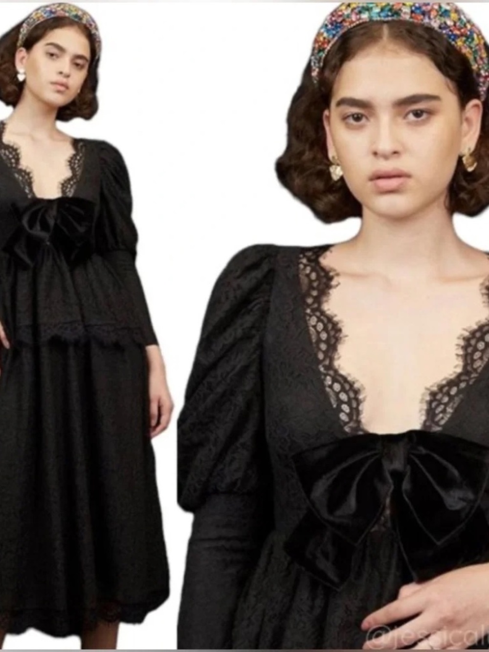 Dream Sister Jane Black Lace V-Neck Bow Ruffle Midi Dress XL